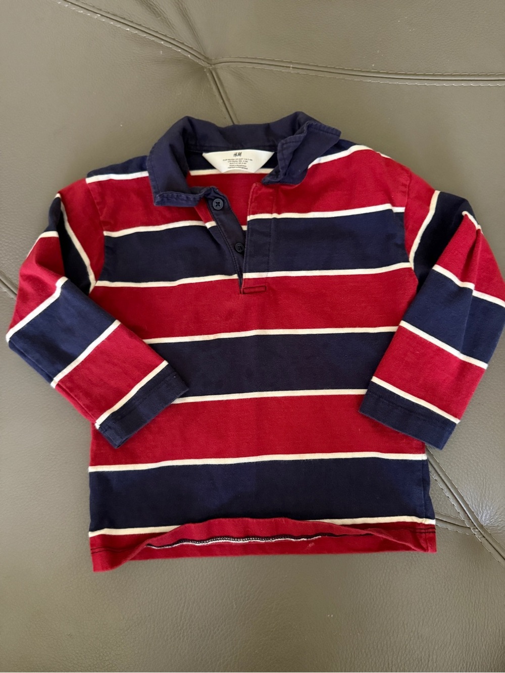 4T toddler H&M Red & Navy Striped Long-Sleeve Polo rugby top